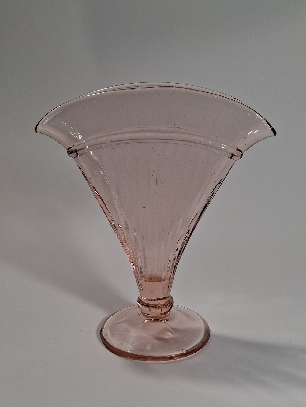 Vintage Pink Glass Fan Vase